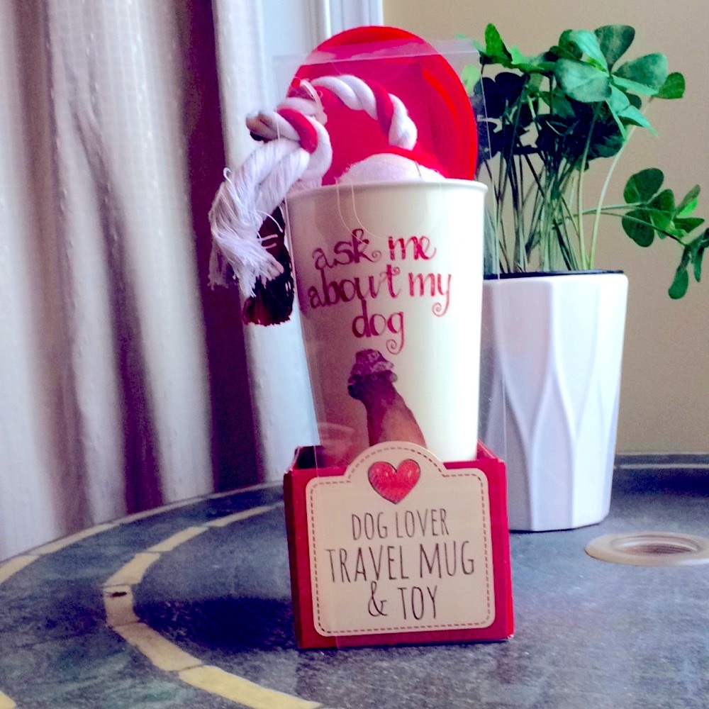 NWT dog lover travel mug & dog toy.